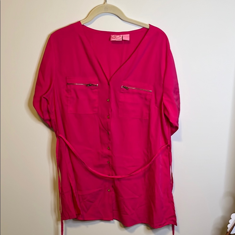 Hot pink Blouse with Zipper Details